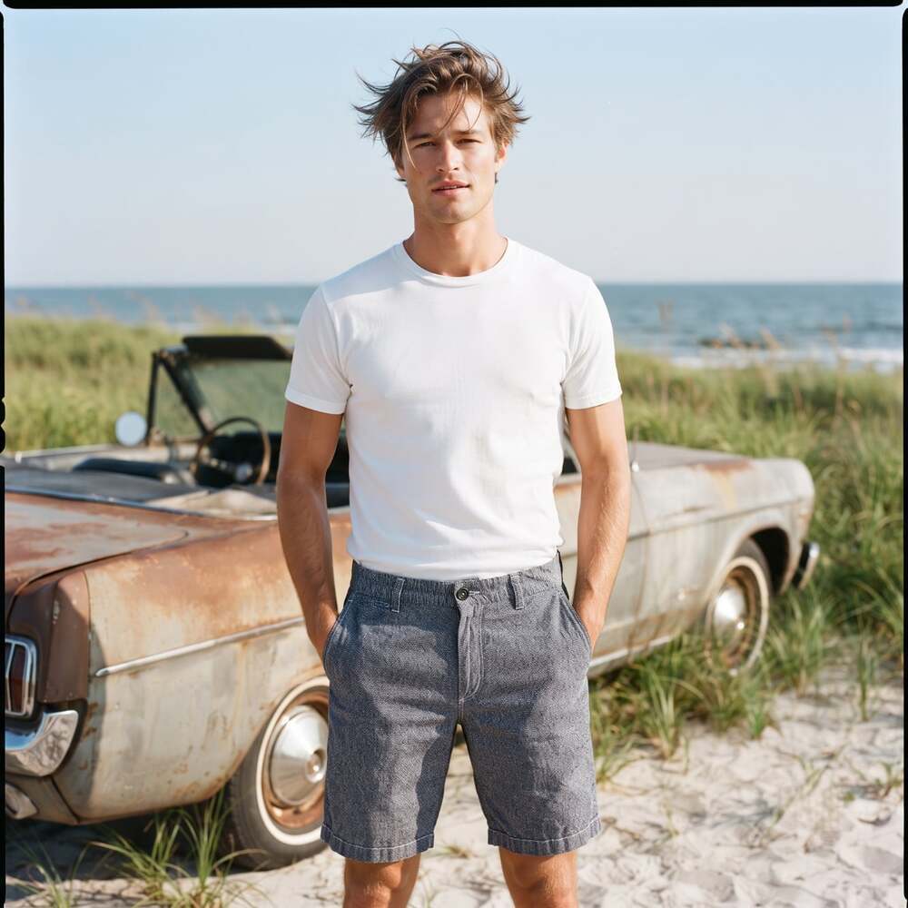 J.Crew Men Size 32 Gray Shorts Cotton Blend Chambray Flat Front Casual Prep
